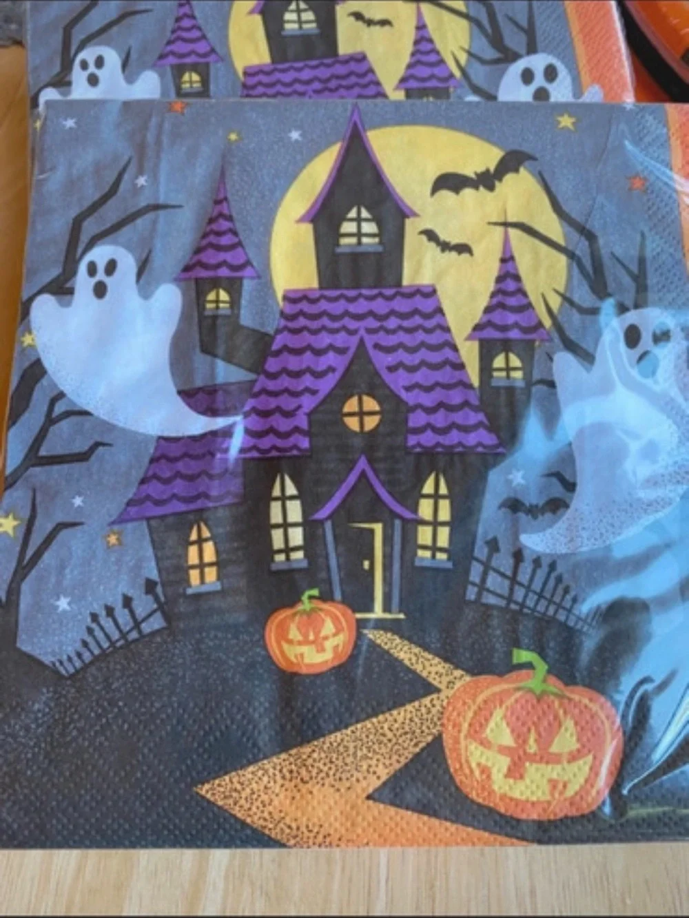 Halloween Haunted House Party Plates & Napkins - Orange & Purple for 32+ persons